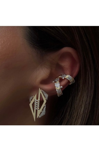 Pinery Jewels Vıp Seri - Gold Zirkon Taşlı Çift Görünüm Kadın Kıkırdak Küpe