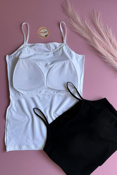 Elosia Bratique Rope Strap |   Women's Tank-Blouse with Cotton 2-Piece Black and White Color Bra