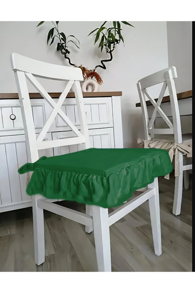 Sister Home Design Yeşil Fırfırlı Sıvı & Leke Itici Iskandinav Sandalye Minderi Yeşil