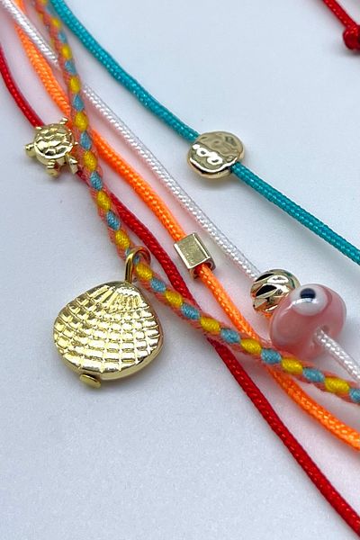 Concept HuBuTU 5 Pieces Oyster Turtle Dorica Murano Evil Eye Cube Figured Summer Rope Anklet Set