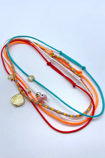 Concept HuBuTU 5 Pieces Oyster Turtle Dorica Murano Evil Eye Cube Figured Summer Rope Anklet Set