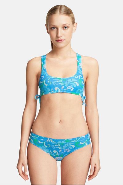 California Sunshine Women 2 Pieces Allover Print Bikini Top And Bottom Set, Turquiose