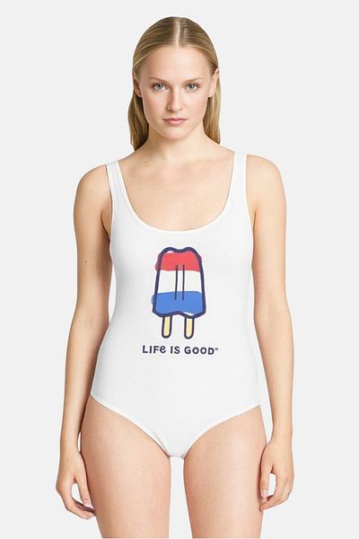 Life is Good Women Lightly Padded Sleeveless One Piece Swimsuit, White