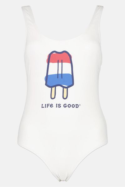 Life is Good Women Lightly Padded Sleeveless One Piece Swimsuit, White