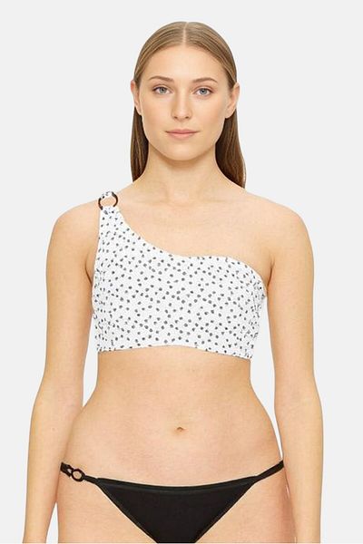 Ivory Rose Women Polka Dot One Shoulder Non Padded Wired Bikini Top, Multicolor