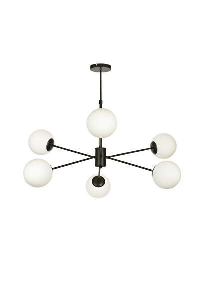 Avizemoda Pinza 6 lı Beyaz Camlı Salon Oturma Odası Modern Kollu Avize - (Siyah)