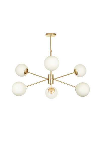 Avizemoda Pinza 6 lı Beyaz Camlı Salon Oturma Odası Modern Kollu Avize - (Gold Kaplama)