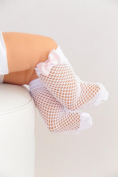 Daymod Baby Pesca Mesh Bow Knee Socks White