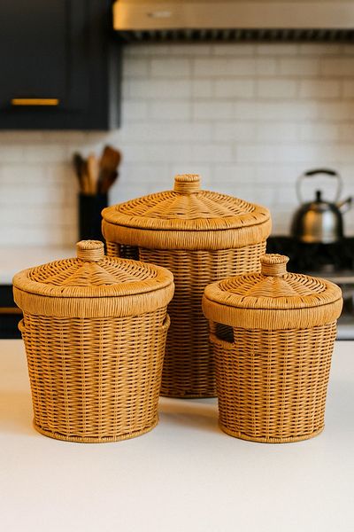 Bayev 3-Piece Wicker Lid Wicker 3 Size Potato Onion Kitchen Set Presentation Crisper Basket Decor Umbrella Holder