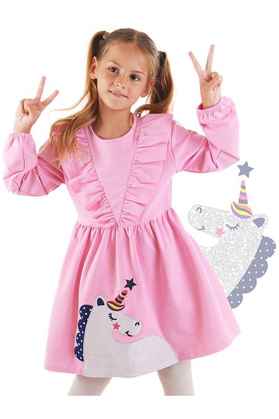 Denokids Ροζ Glittered Μονόκερος Κοριτσίστικο Φόρεμα