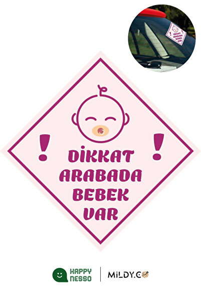 rprint "DİKKAT ARABADA KIZ BEBEK VAR - EMZİKLİ" Sticker | 10x10 cm Uyarı Etik...