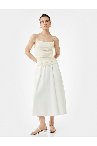Koton Linen Blend Comfortable Fit Midi Length A-Line Skirt