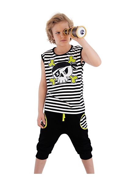 MSHB&G Striped Skull Summer T-shirt and Capri Shorts Set for Boys