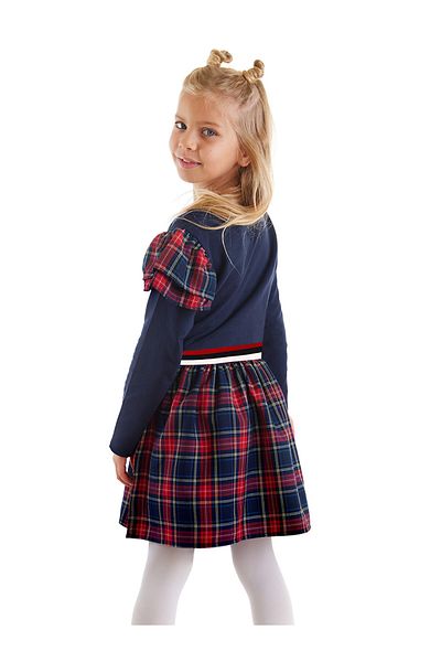Denokids Καρό φόρεμα με φτερωτό γάτο Navy Blue