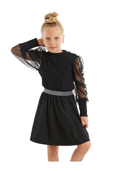MSHB&G Black Tulle Girl's Turtleneck Blouse Skirt Set