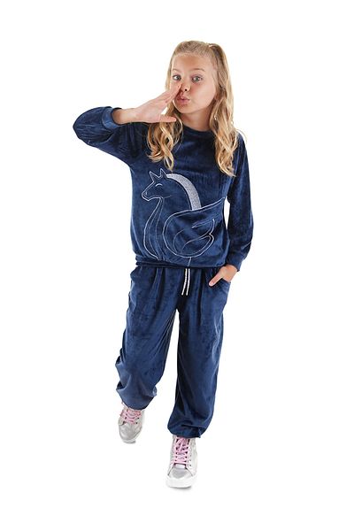Denokids Σετ φόρμας κοριτσίστικης φόρμας με μονόκερο βελούδινο μπλε ναυτικό