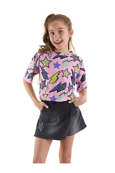 MSHB&G Star and Lightning Patterned T-shirt and Denim Shorts Set for Girls