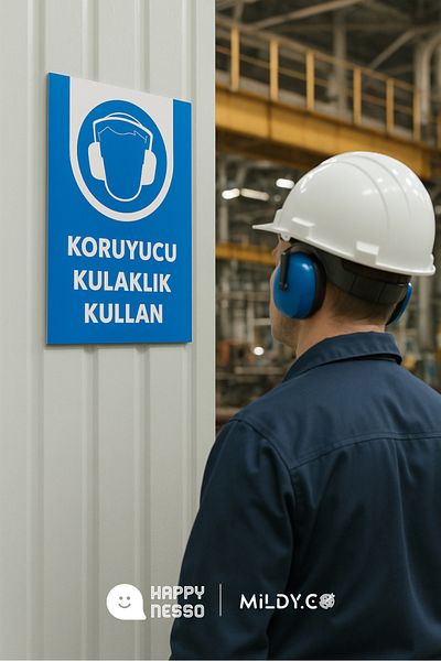 Happynesso "Use Protective Headphones" Warning Sign 30X20 cm |   Foil Printing Forex Sign |   Double Banded
