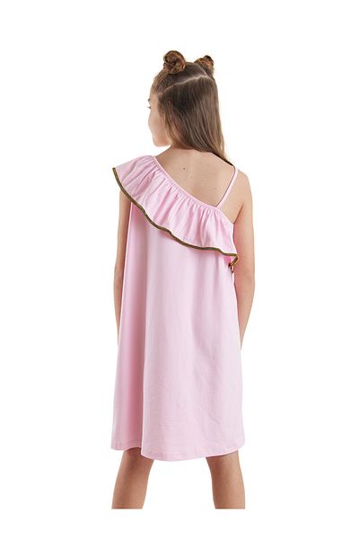 MSHB&G Cat Girl's Summer Ruffle Χτενισμένο Βαμβακερό Ροζ Κοριτσίστικο Φόρεμα