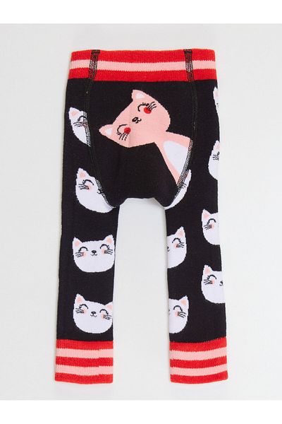 Denokids Cat Baby Girl Negru Tricotat Leggings-pantaloni