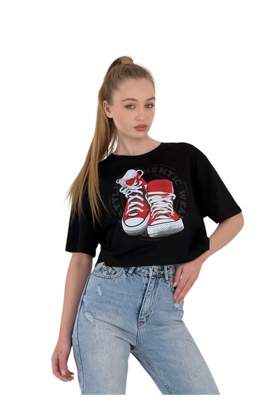 Miss Poem Γυναικείο μπλουζάκι με κοντό μανίκι oversized με τύπωμα μαύρο