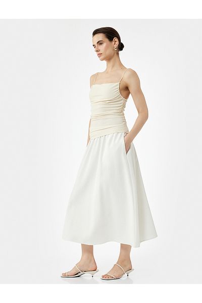 Koton Linen Blend Comfortable Fit Midi Length A-Line Skirt