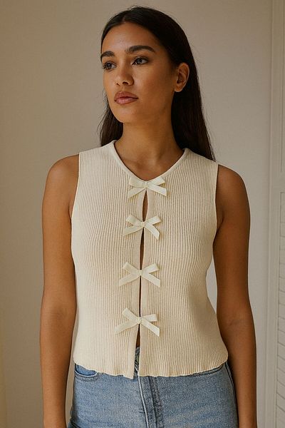 trendgar Beige Women's Ribbon Detailed Knitwear Vest