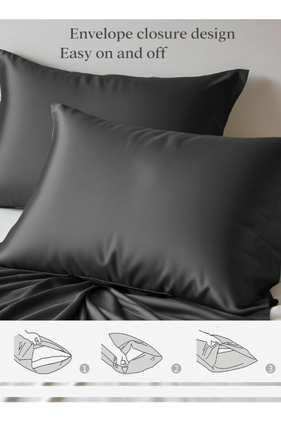 LUNA HOME King Size 6 Pieces Premium Bamboo Satin Silky Duvet Cover Set, Grey Color 220x240cm.