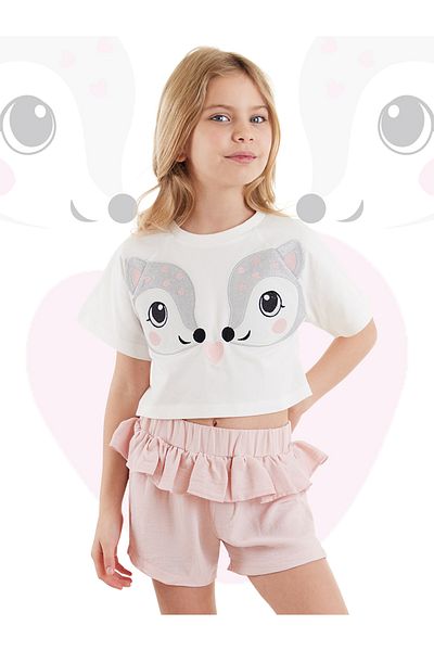 Denokids Frilly Summer Crop T-shirt and Shorts Set for Girl - Twin Ceylan