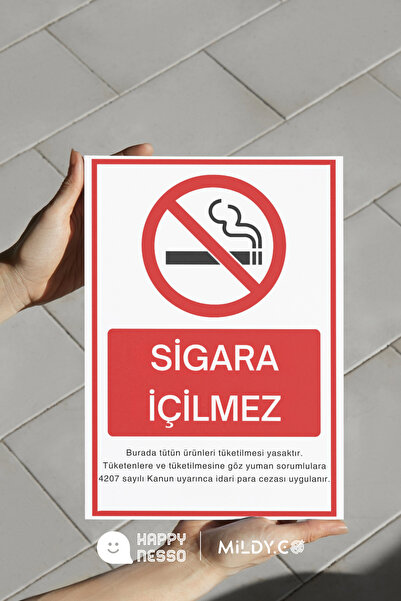 Happynesso "SİGARA İÇİLMEZ" Uyarı Levhası 25x35 cm – Forex Üzeri Folyo Baskı, Çift Taraflı Bantlı