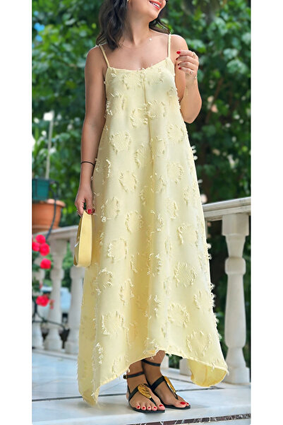 LaSorella Butik KADIN SARI KETEN ASKILI ELBİSE