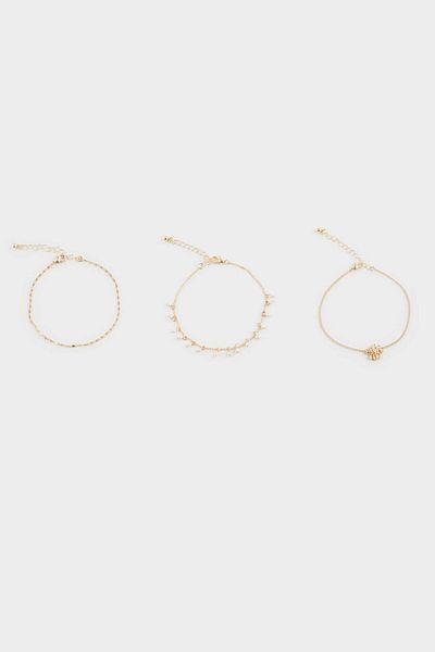 DeFacto Women's 3-Piece Pearl Gold Anklet F6915Axns