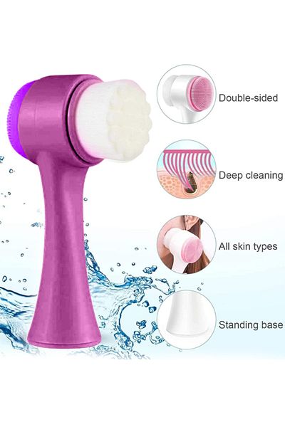 MACON Beomeen Face Brush 2 In 1, Silicone Facial Cleansing Exfoliating Brush Soft Bristles Pore-pink