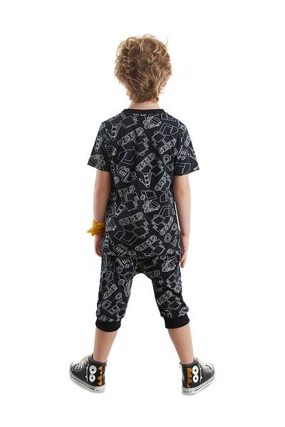 Denokids Boy's Black Summer T-shirt and Capri Shorts Set