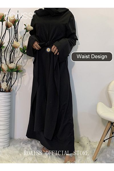 ROAISS Abaya with Belt for Women Ladies Long Sleeve Dress