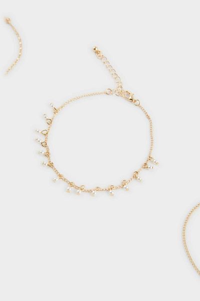 DeFacto Women's 3-Piece Pearl Gold Anklet F6915Axns
