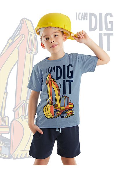 MSHB&G Set de vară pentru băiat bleumarin - Tricou și pantaloni scurți Bucket Here