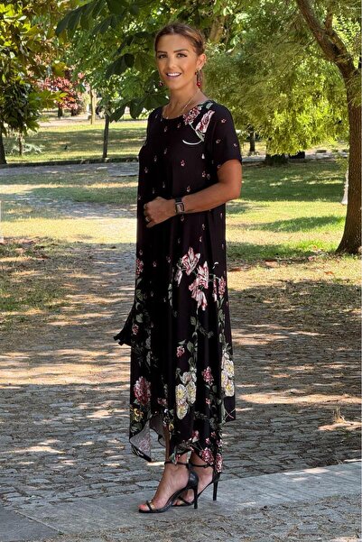 Nevin Kaya Moda Birev vágott rózsa mintás ruha