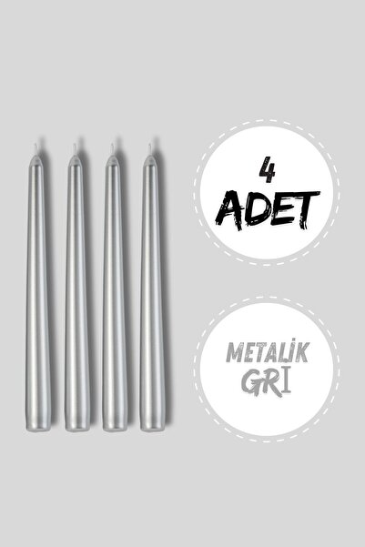 Candlestick Candle, Christmas, Henna, Party, Birthday, Bachelorette, Candle Painting - 4 Pcs Metallic Grey