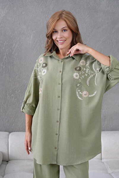 BURRASCA Oversize Linen Set with Embroidered Stones