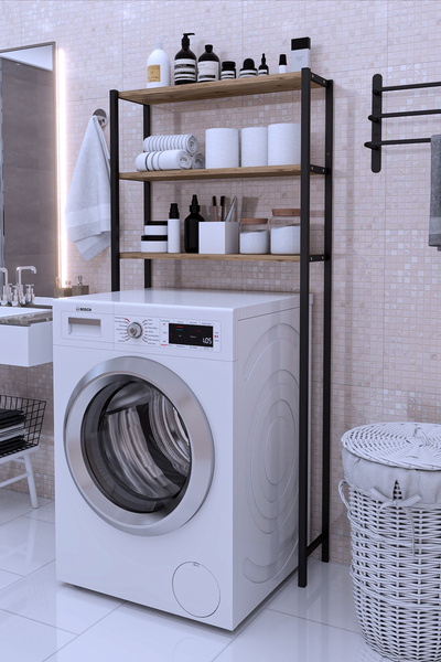 Genel Markalar Çamaşır Makinesi Üstü Düzenleyici Raf Banyo Dolabı Rafı Makine Üstü Ceviz 3 Raflı Banyo Düzenleyici