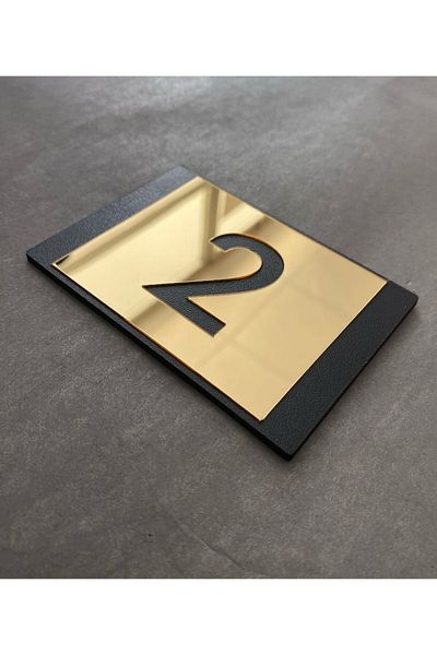 Yönline Lux Gold Mirrored Mdf Series Indoor Apartment Door Number