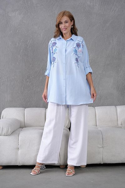 BURRASCA Oversize Linen Set with Embroidered Stones
