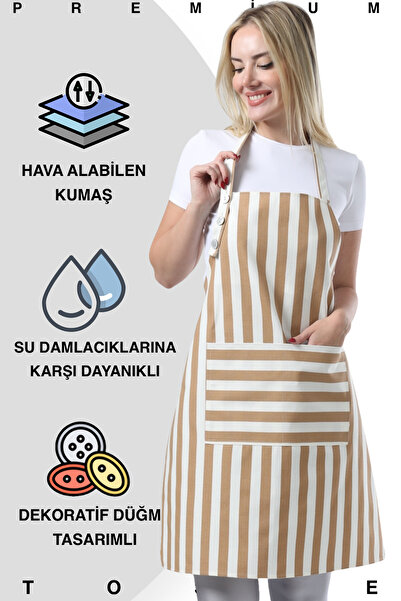 TOSHEX Mutfak Önlüğü Su Geçirmez Şef Önlüğü 2 Geniş Cepli Barista Önlük Çizgi...