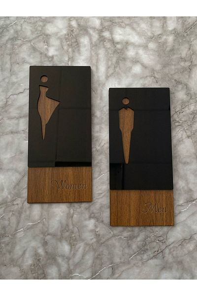 Yönline Women & Men Wc Routing Sheet Set with Self Adhesive Tape Black Pearl Mdf Series 20X10 cm