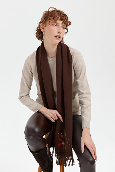 Desen Triko Daisy Embroidered and Tasseled Women's Wool Camisole - M. Brown