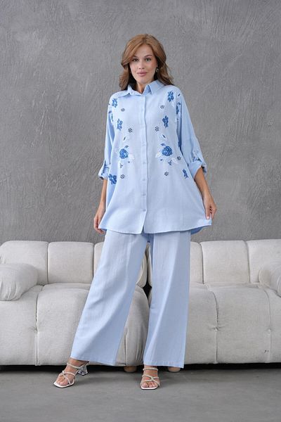 BURRASCA Oversize Linen Set with Embroidered Stones