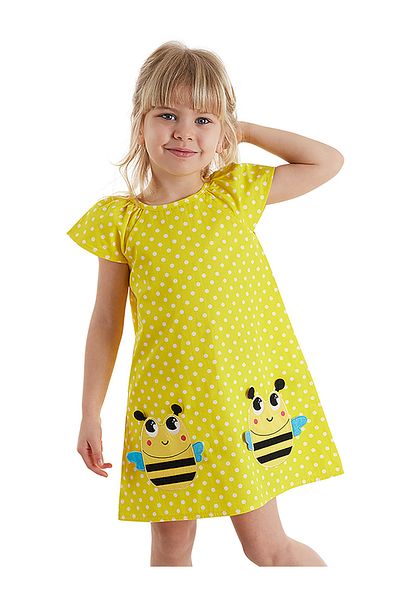 Denokids Κίτρινο πουά καλοκαιρινό φόρεμα για κορίτσια