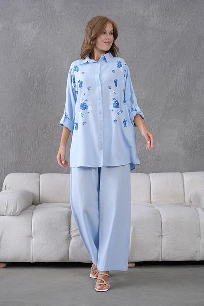 BURRASCA Oversize Linen Set with Embroidered Stones