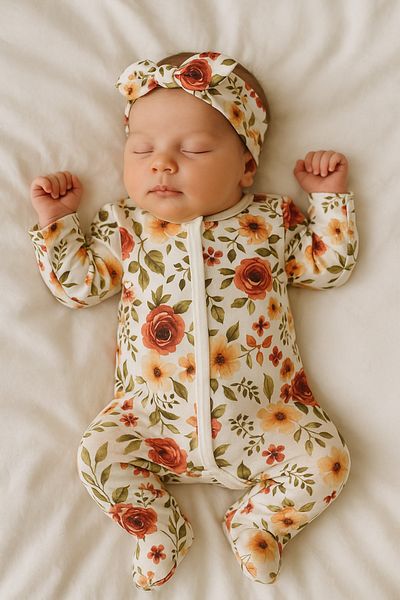 Linda Harris Rose Pattern Bandana Baby Jumpsuit